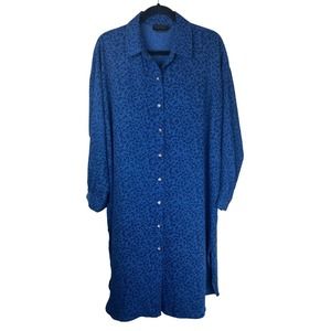 HATCH Kaia Leopard Print Shirt Dress Size 3 L Blue Long Sleeve Button Down Large